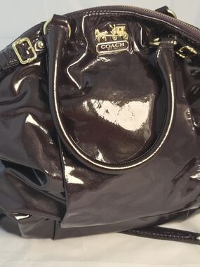 COACH Patent Leather Satchel Bag in Deep Plum